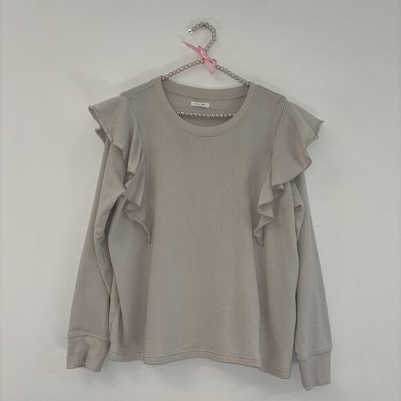 Viral Sweatshirt Sweater Sz Lg Ruffle Flutter Boho Inspired Tan Beige Comfy Casu - Picture 1 of 8